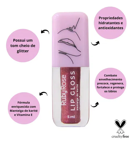 Lip Gloss Brilloso Glitter Vitamina E Hidratante Ruby Rose Shooting Star