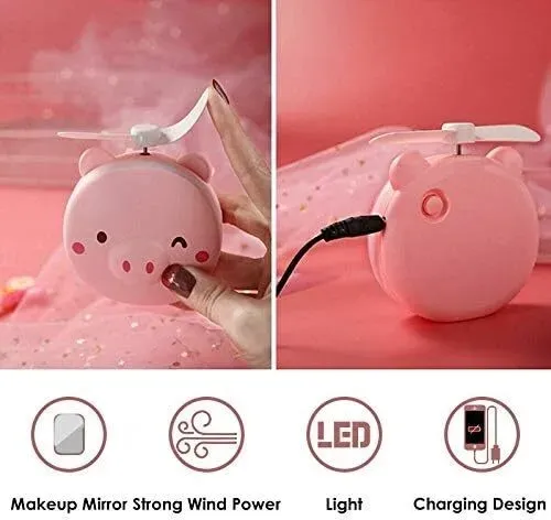 Mini Ventilador Cosmético 2 En 1 Con Diseño De Cerdo Y