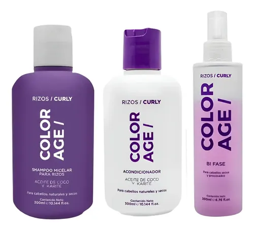 Shampoo Acondicionador Y Bifasico Rulos Pelo Seco Color Age
