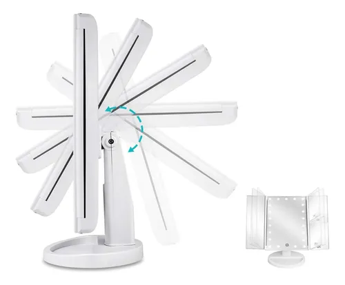 Espejo Para Maquillaje Triptico Con Aumento Y Luz Led Blanco