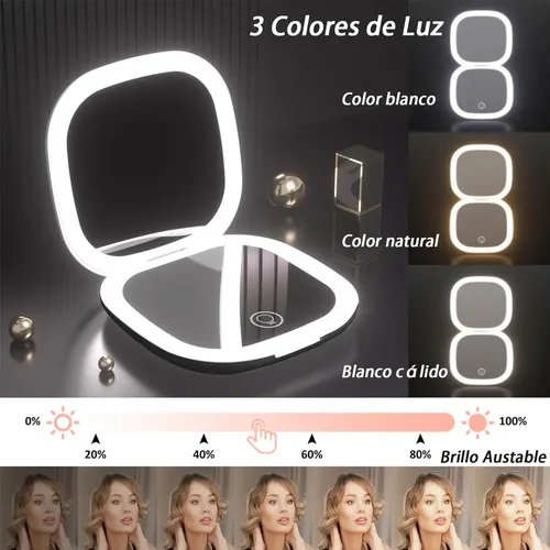 Espejo De Bolsillo Recargable Con Luz Led 1x/10x