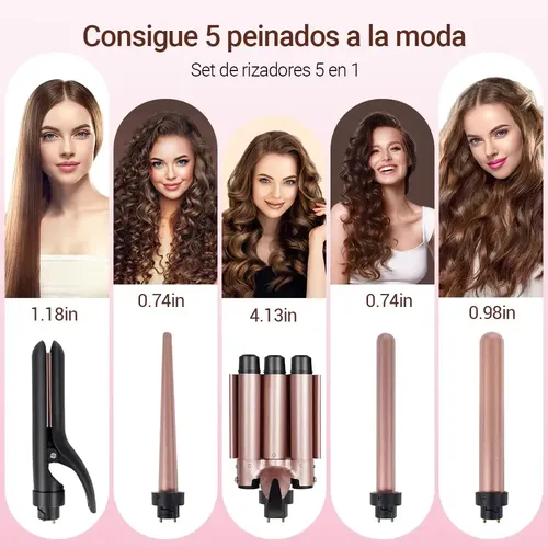 Rizador De Cabello Con 5 Tenazas Intercambiables De Rosa