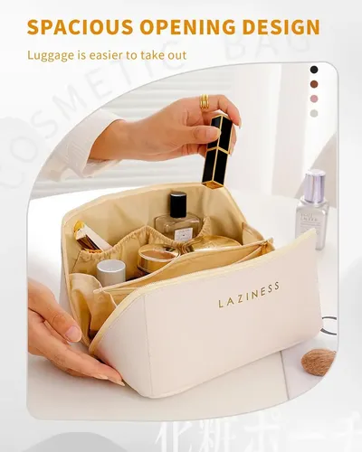 Neceser De Cuero Ecologico Para Maquillaje Cosméticos Y Accesorios De Viaje Organizador Portacosmeticos Con Cierre Resistente Interior Forrado Ideal Para Mujer Color Crema Levys Bazar