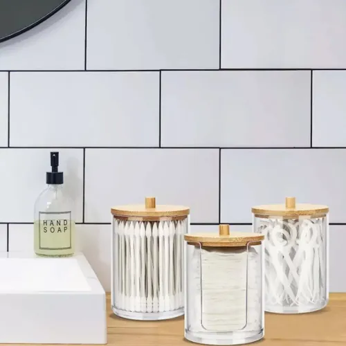 Organizador de Maquillaje Acrílico Transparente con Tapa de Bambú SSHOPPER
