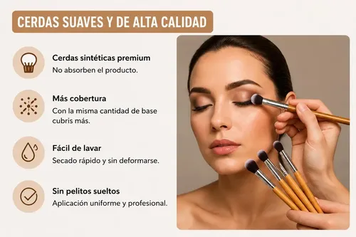 Set Juego De Brochas  Maquillaje Completo Con Mango De Bambú