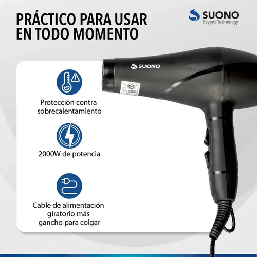 Secador De Cabello Suono 2000w Frío Y Calor
