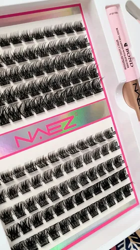 Kit De Pestañas Cluster Naez 2 Estilos Largos Mix Negro Bc2666 W02 + T50 Grosor 0.07 Largos Mix De 8 A 14 Mm
