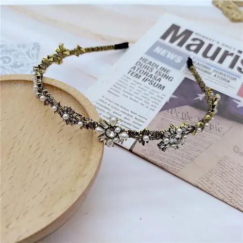 Diadema Barroca De Perlas For Mujer, Estilo Geométrico De H