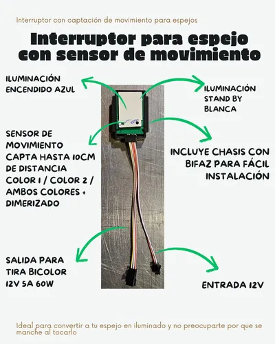 Interruptor Touch Espejo Led Sensor Gestual 12v 5a Bicolor