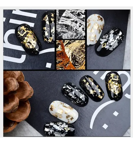 6 Piezas De Hoja De Oro Copos De Papel Adhesivo For Uñas
