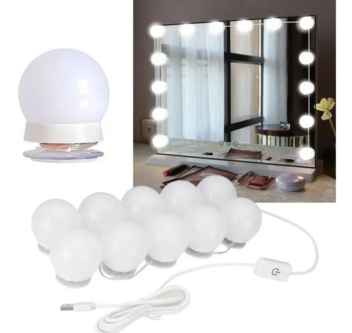 Luces LED Maquillaje Espejo Hollywood USB 10 Jessamy Fría E161