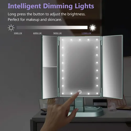 Espejo De Maquillaje Deweisn Trifold Con Luz Led Verde