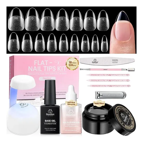 Kit De Uñas En Gel Beetles Flat-x Almond Short 320p Con