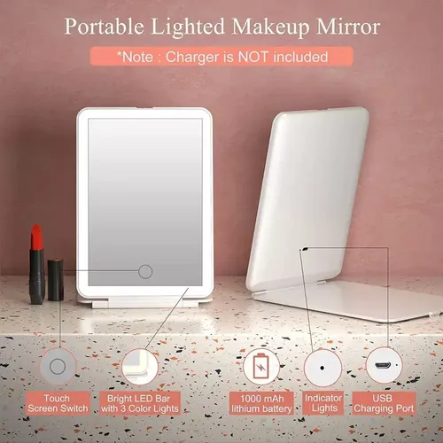 Espejo De Maquillaje Con Luz Y Aumento X10 Recargable Y Pleg