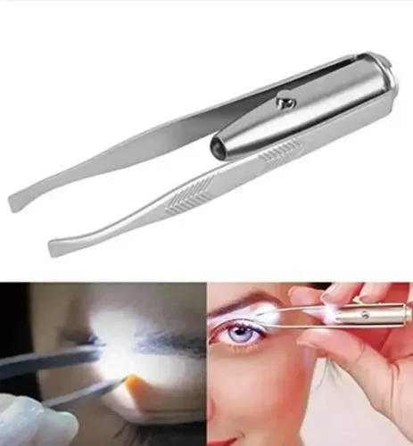Pinza De Cejas Con Luz Led Acero Inoxidable Para Depilar