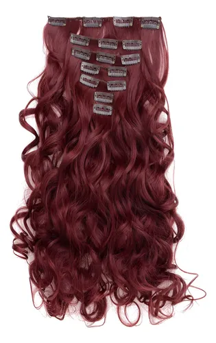 Extensiones De Cabello Rizado Rojo Vino, 7 Piezas