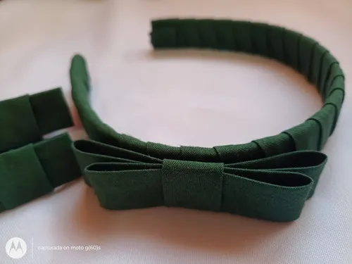 Accesorios Para El Pelo Escolar Moda Combo Vincha + Gomitas Color Verde Oscuro