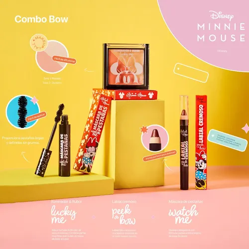Disney Minnie Combo 3 Labial Cremoso+rubor+máscara Original