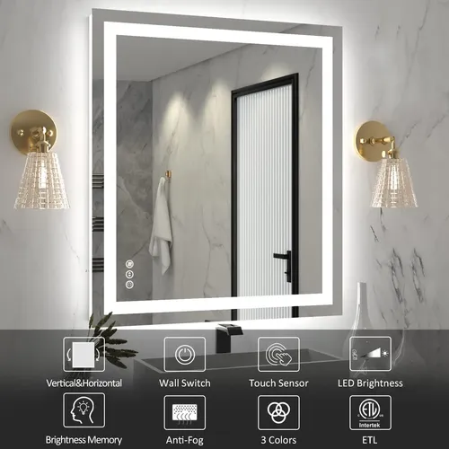 Espejo De Baño Led Amorho 91x81cm Con Luz, Antivaho, 3 Color