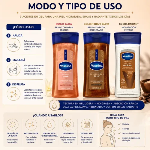Vaseline Aceite Corporal Kit X3 Golde Sunlit Cocoa Radiant