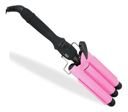 Triple Rizadora De Cabello Ondas Playeras Color Rosa . .