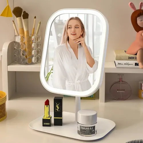 Espejo De Maquillaje Con Luz Led Recargable Y Aumento 5x Blanco