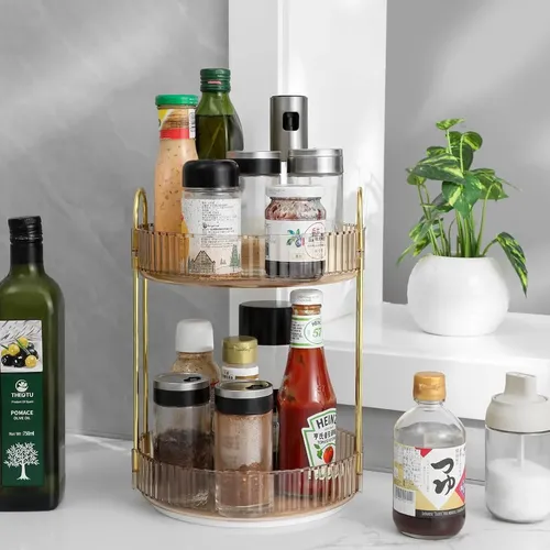 Organizador De Maquillaje De Acrilico 2 Pisos Giratorio 360°