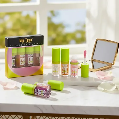 Set De 4 Labiales Mini Tango Fat Lip Oil Brillo Gloss