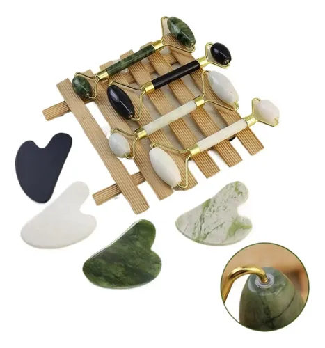 Rodillo De Masaje De Jade Y Tabla Gua Sha