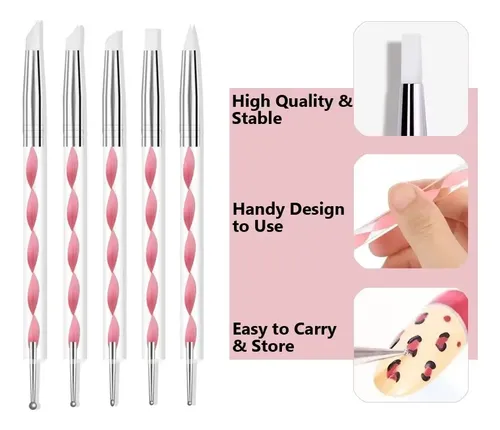 Kit Uñas 5 Piezas Pincel Flor Mármol Silicona Rosa