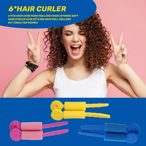 Rulos De Espuma Para El Cuidado Del Cabello Magic Sponge, Ri Blue & Yellow & Red