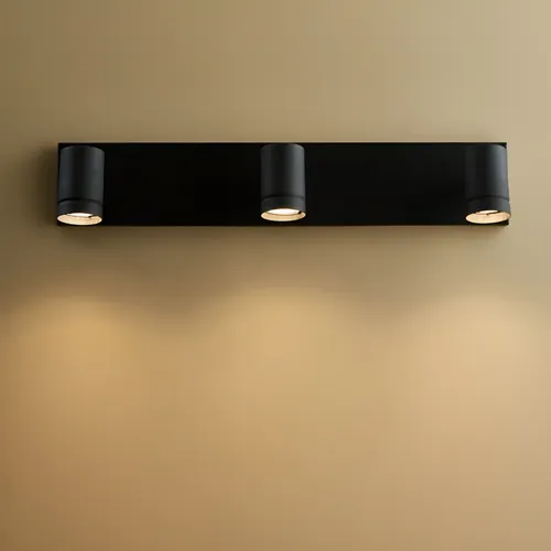 Aplique pared o techo 3 luces dicro LED negro hierro con detalle en bronce | Ideal baño, pasillo o espejo | Diseño técnico con estilo | Incluye lámparas dicroicas | Industria Argentina