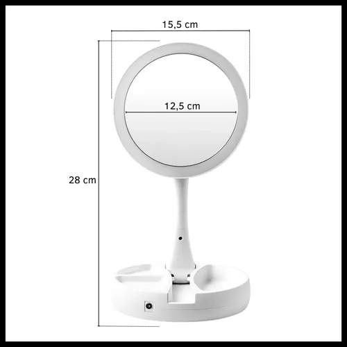 Espejo Maquillaje Dinax 10x Led Fría Plegable Usb Pilas Redondo 12.5cm