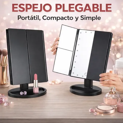 Espejo Led Plegable Con Aumento Para Maquillaje Y Skincare