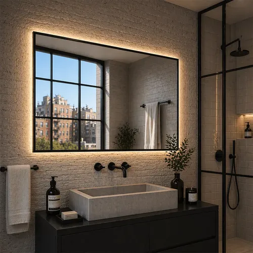 Espejo Led Pared Decorativo Marco Hierro Rectangular 100×80