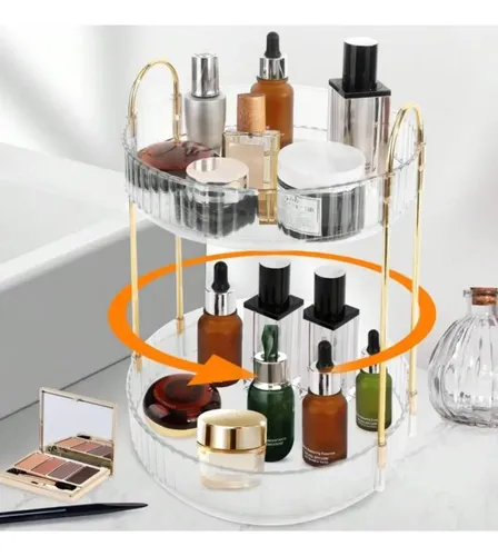 Organizador De Maquillaje De Acrílico Giratorio 2 Pisos 23cm