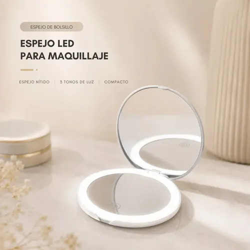 Espejo redondo de mano Gimify MLAR0348 con luz blanco cálido de 9cm x 9cm con 9cm de diámetro recargable usb-c marco rosa
