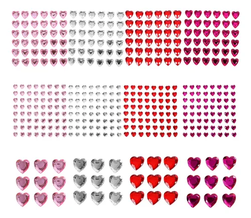 12 Hojas De Pegatinas Adhesivas Con Gemas En Forma De Corazó