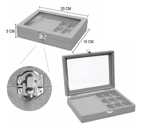 Organizador de Joyas Gris Will Terciopelo 10 Compartimentos Modelo KA-1016