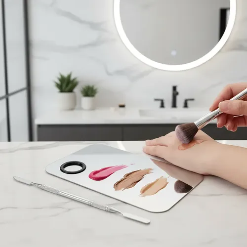 Paleta Mezcladora Maquillaje Esmalte Acero Inox Con Espatula