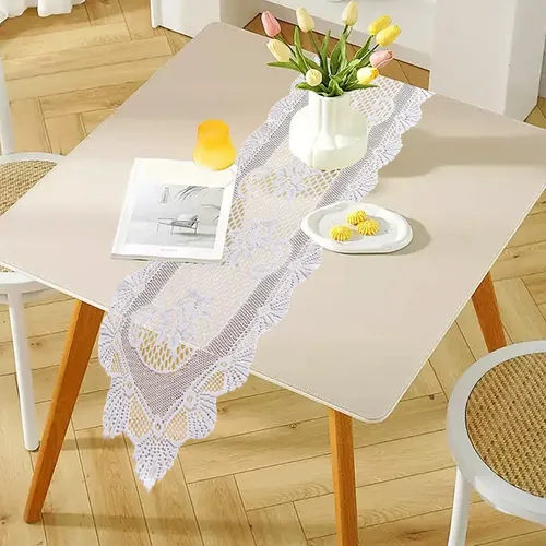 Bandera De Mesa De Encaje Hueca Blanca, Hermosa Pestaña Con