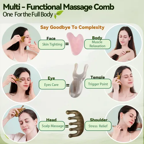 Gua Sha Tool Aurift 4 En 1 Para Rostro Y Cuerpo, Madera De S