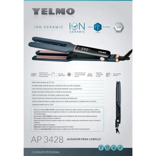 Planchita De Pelo Yelmo Ap-3428 Ion Ceramic 230c Ion