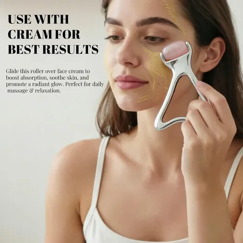 Rodillo Facial De Jade Y Acero Para Masaje Y Drenaje