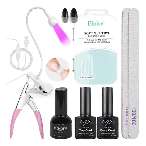 Kit Uñas Soft Gel Tips Manicuría Completa Cabina Uv Led Semi