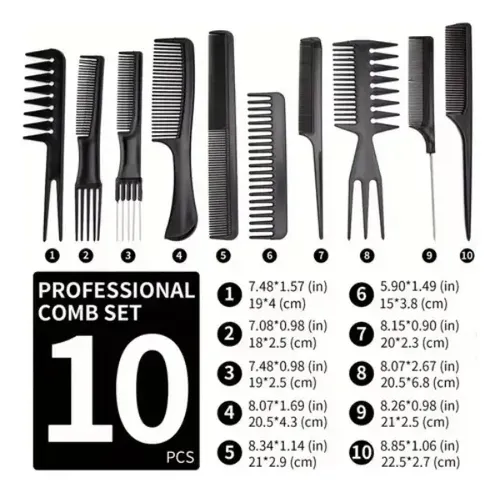 Set Peines Peluquería X10 Con Pulverizador Negro