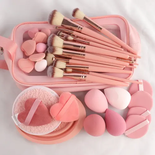 Brochas Maquillaje Profesional 46 Piezas + Esponjas + Estuch