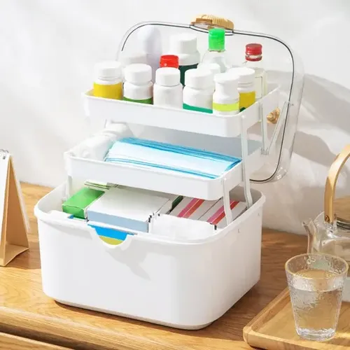 Baúl Organizador Multiuso Maquillaje Manija Tapa Transparent