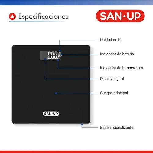 Balanza Digital San Up ScaleUp Negra 180kg Vidrio Antideslizante