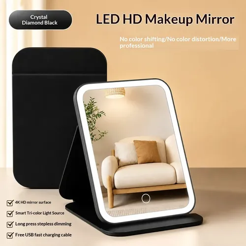 Espejo De Maquillaje Led Triple Plegable Con Aumento